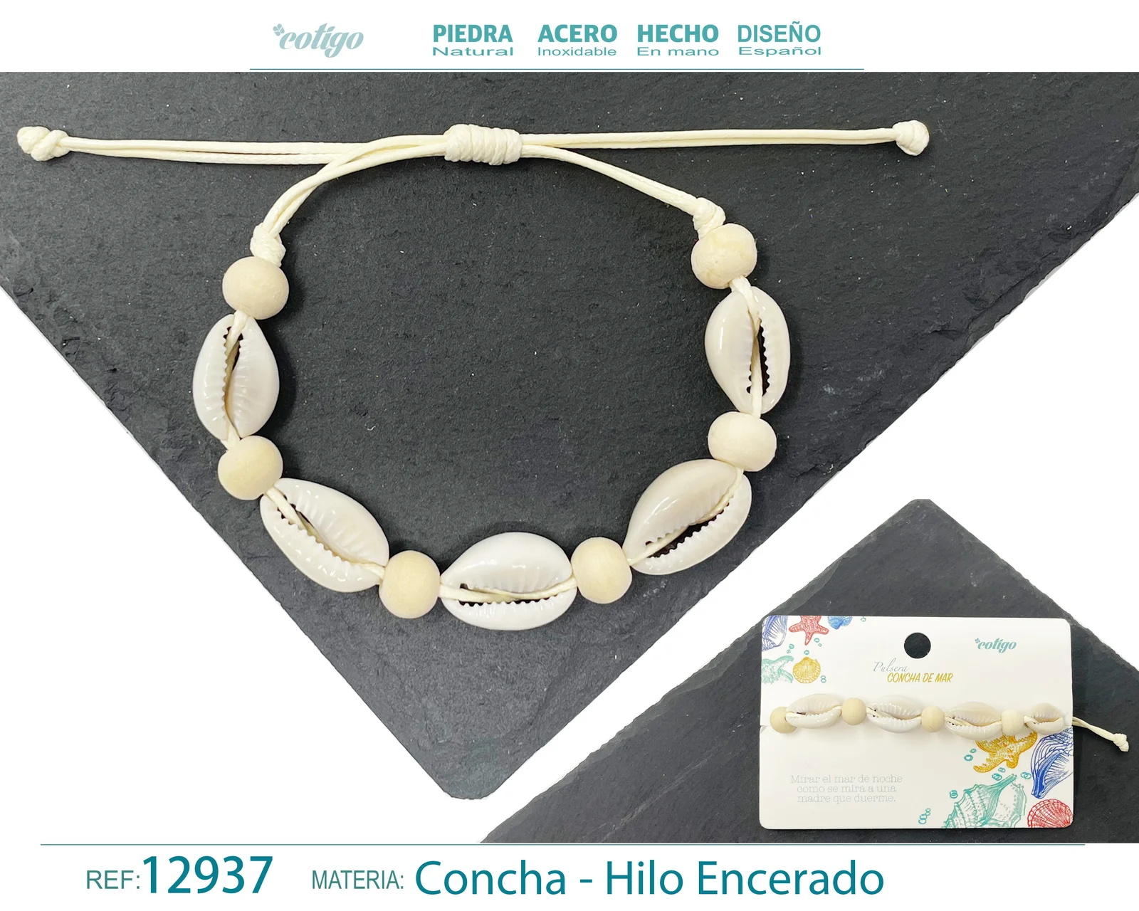 PULSERA HILO ENCERADO DE CONCHA
