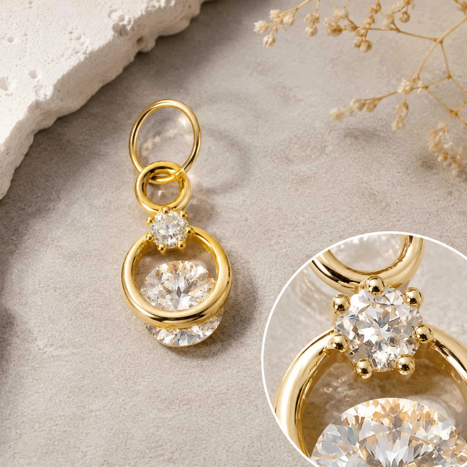 CHARM DE COBRE CHAPADO ORO 14K CON CIRCONITA