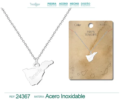 COLLAR CON MAPA DE TENERIFE ACERO COLOR PLATEADO