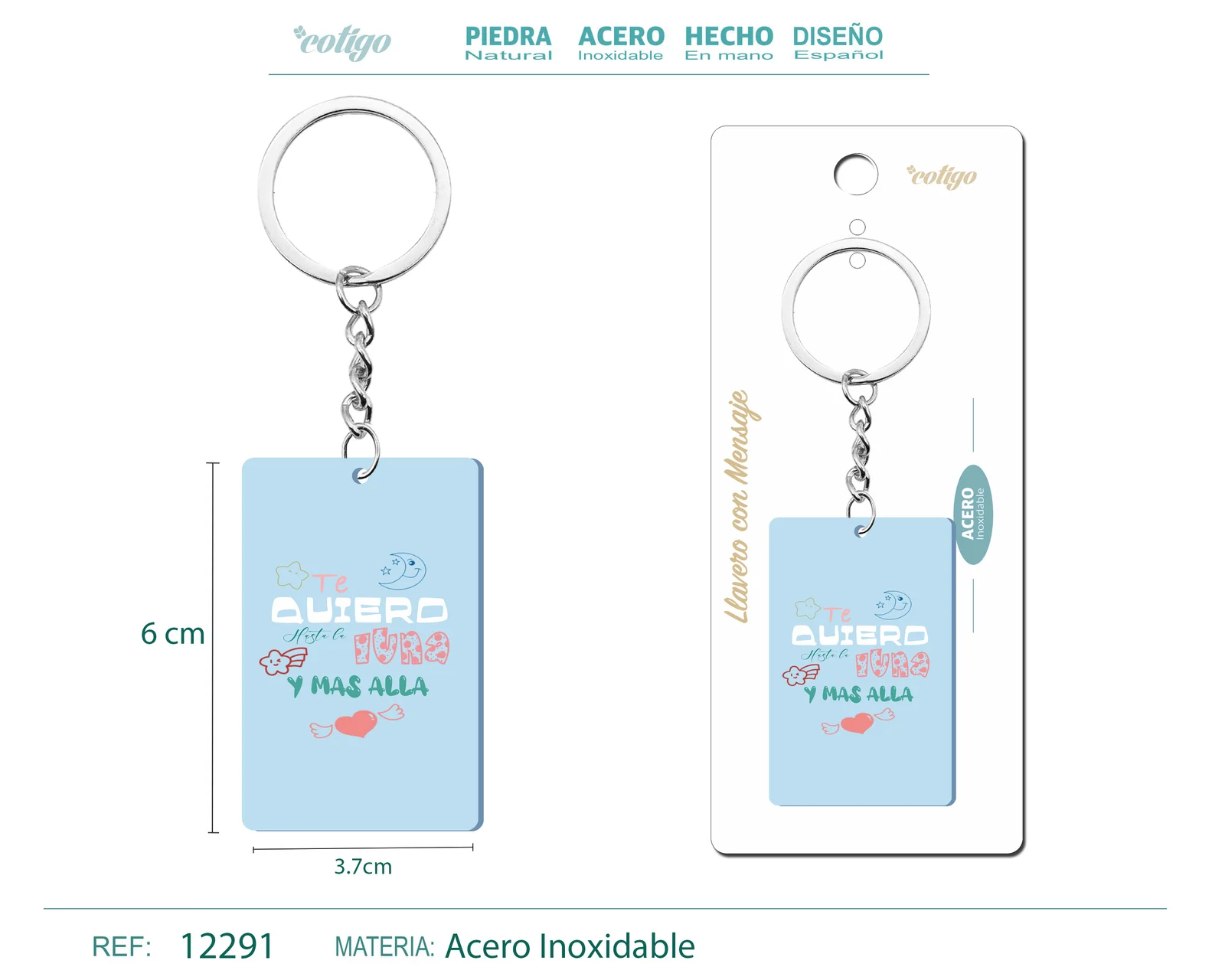 LLAVERO MENSAJE COLORES CON ACCESORIO ACERO
