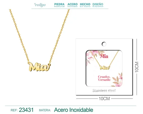 COLLAR NOMBRE INGLES MIA ACERO CON SOBRE
