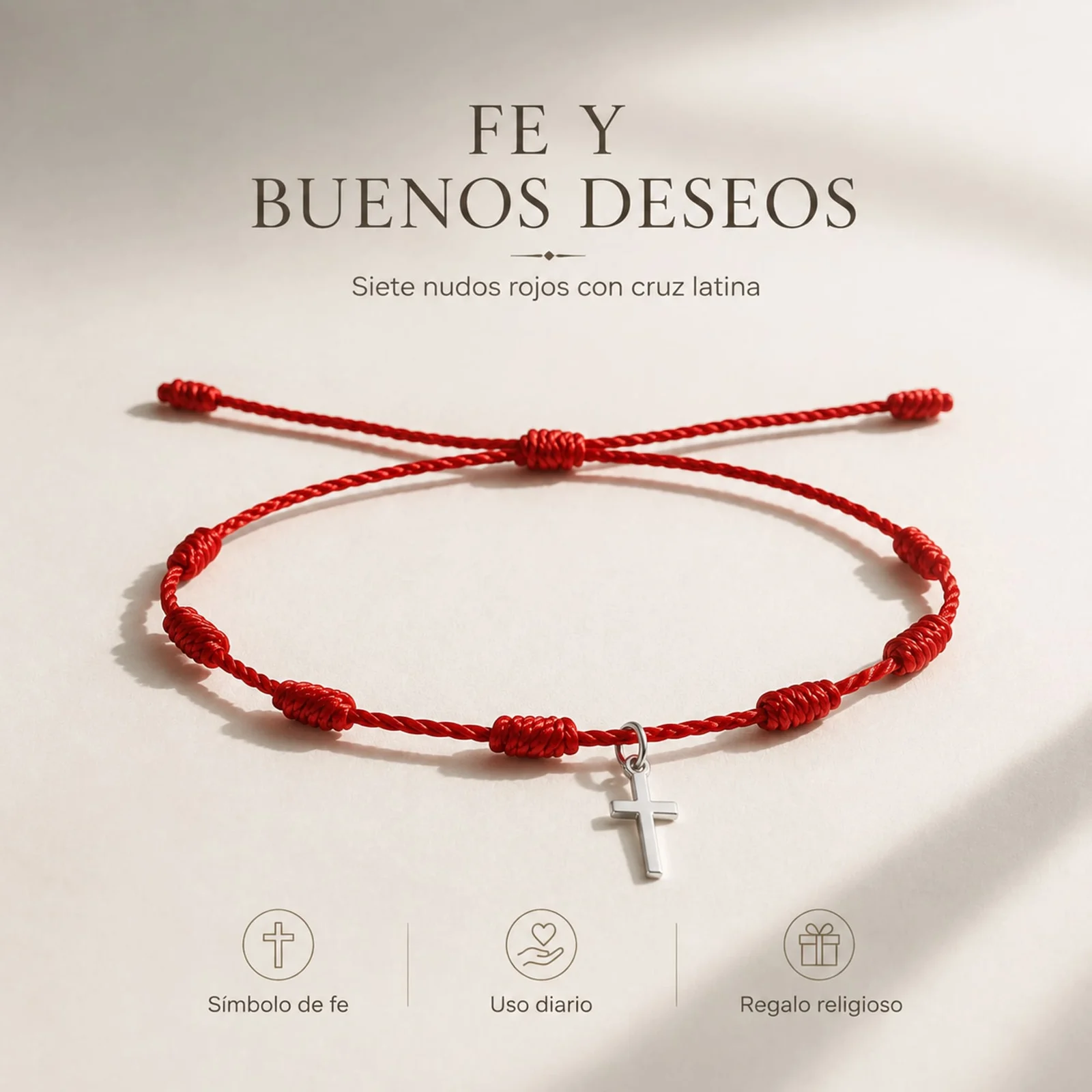 PULSERA 7 NUDOS CON CRUZ ACRO COLOR PLATEADO