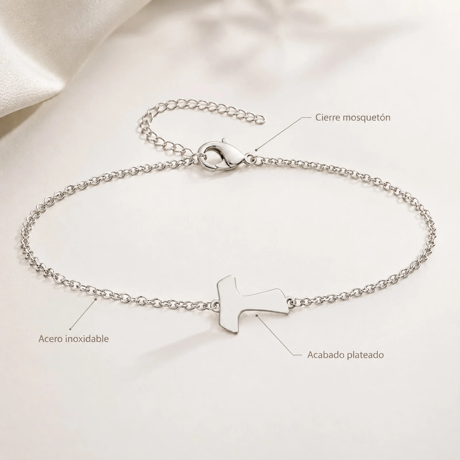 PULSERA CRUZ TAU  ACERO PLATEADO