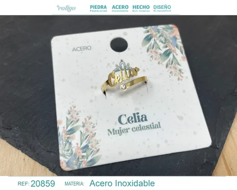 ANILLO NOMBRE CELIA ACERO COLOR DORADO