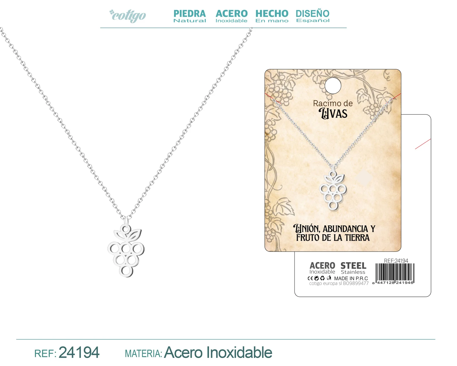COLLAR UVA ACERO PLATEADO