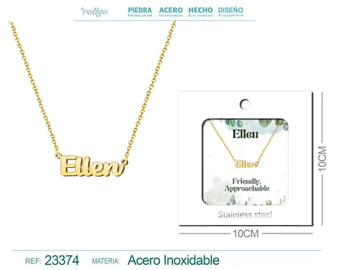 COLLAR NOMBRE INGLES ELLEN ACERO CON SOBRE