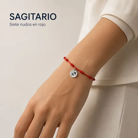 PULSERA 7 NUDOS CON SAGITARIO ACERO. COLOR PLATEADO