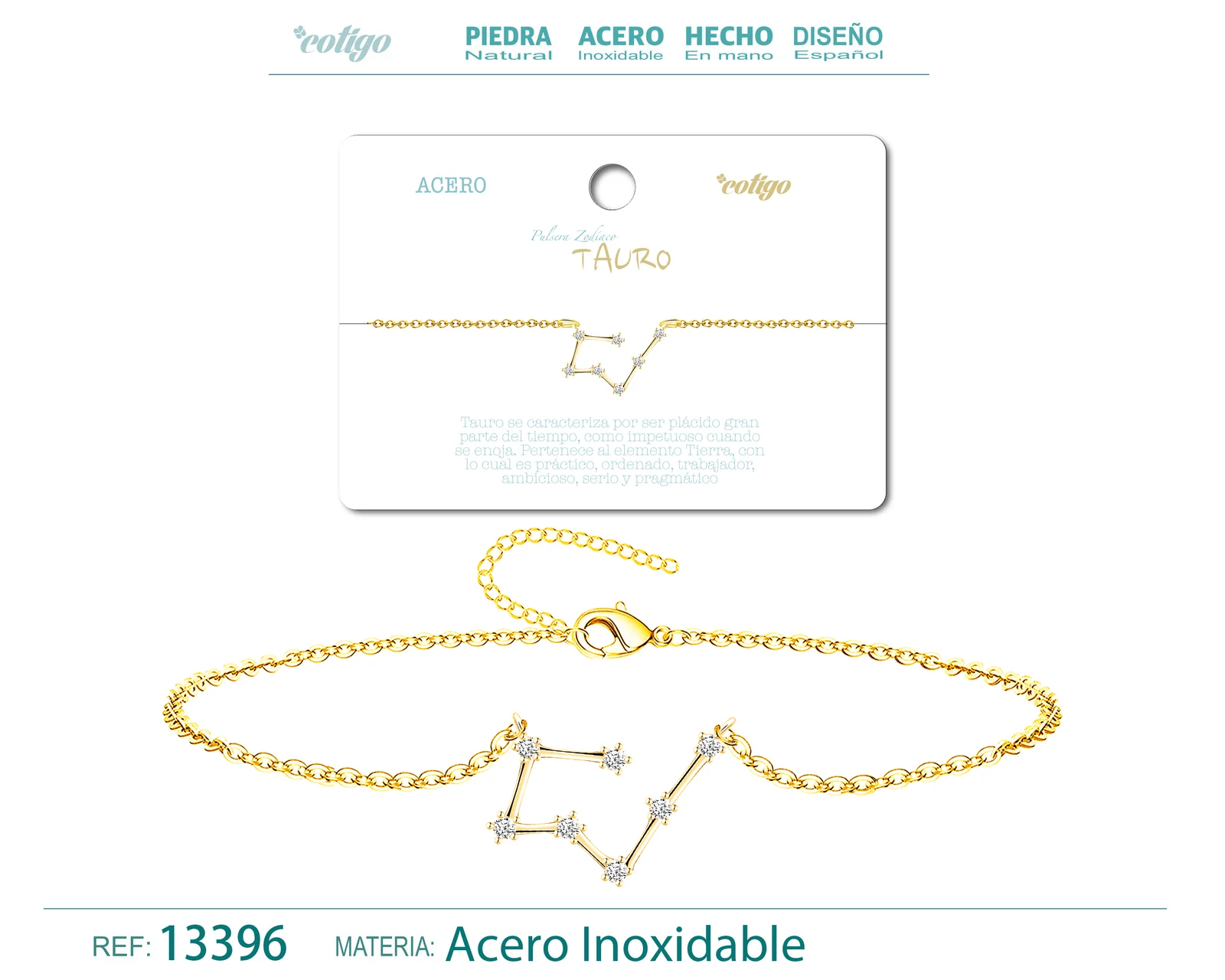 PULSERA MAPA ESTELAR DEL ZODIACO TAURO DORADO CON STRAS