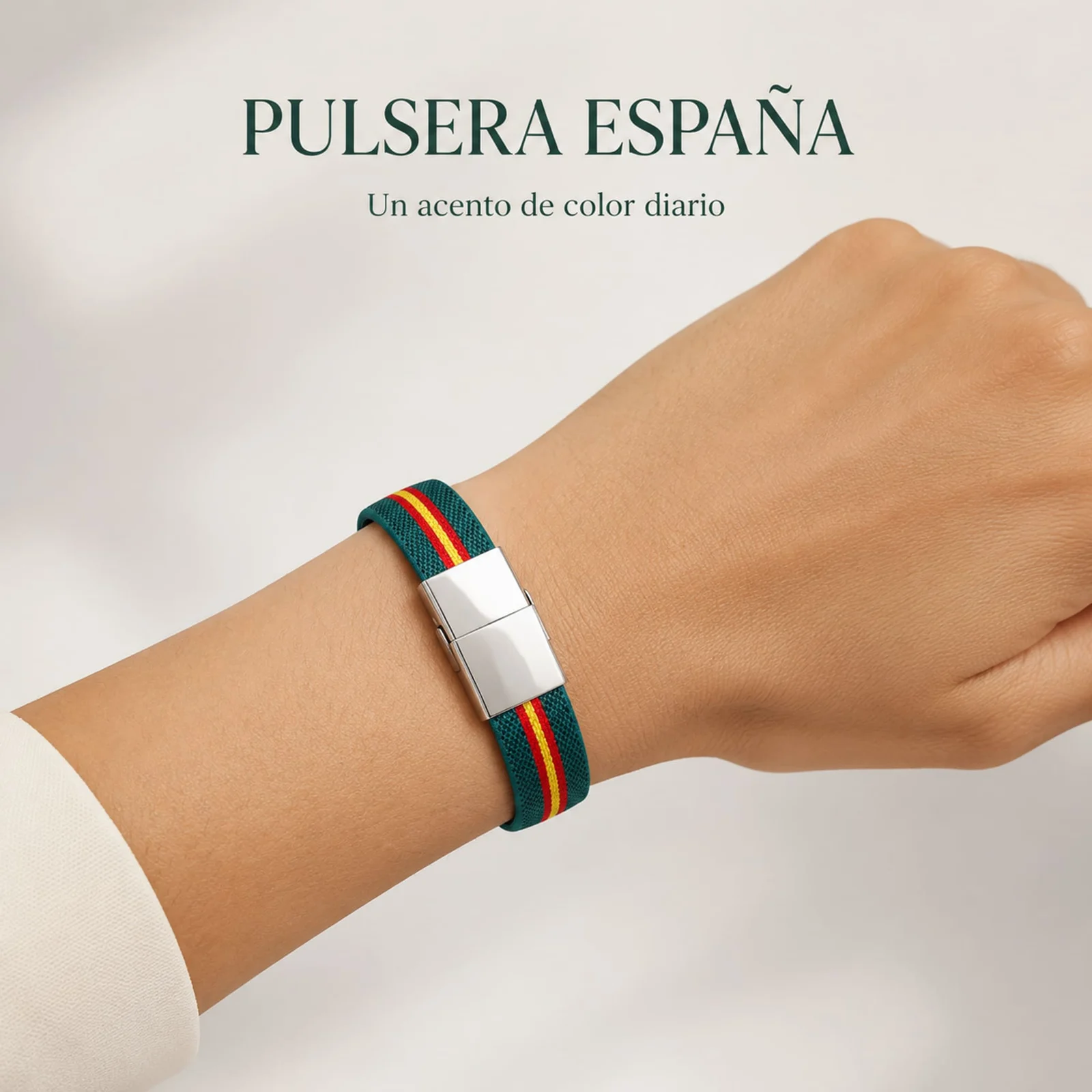 PULSERA ESPAÑA ELÁSTICO VERDE CON CIERRE ACERO
