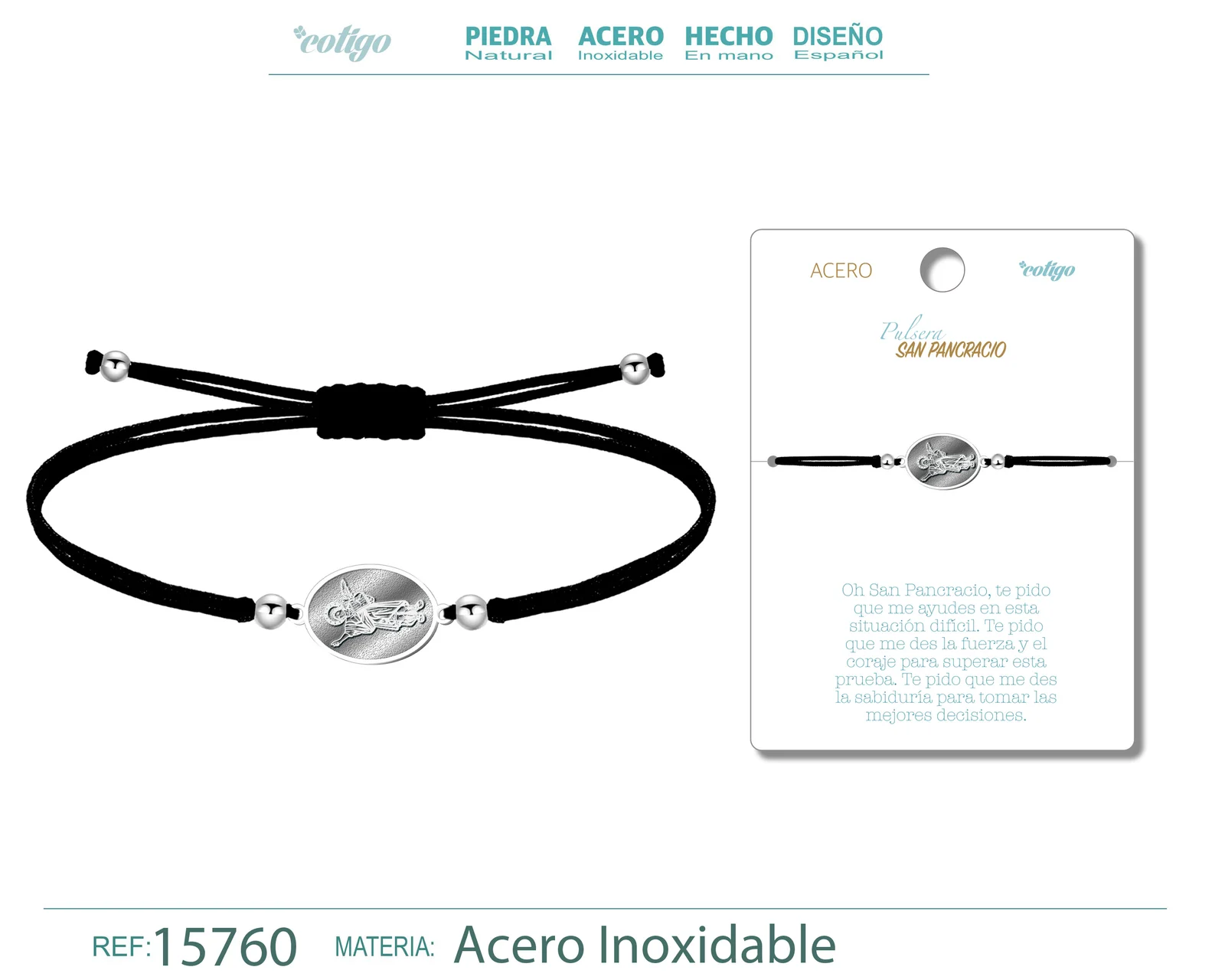 PULSERA HILO ENCERADO CON SAN PANCRACIO COLOR PLATEADO