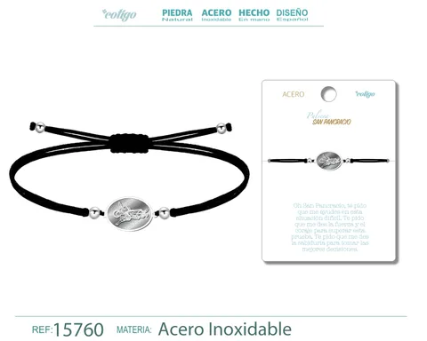 PULSERA HILO ENCERADO CON SAN PANCRACIO COLOR PLATEADO