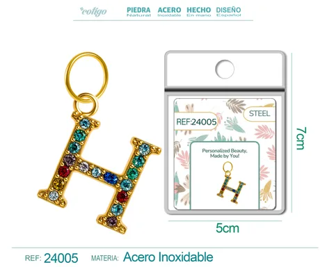 CHARM DE LETRA H ACERO COLOR DORADO CON CIRCONITA
