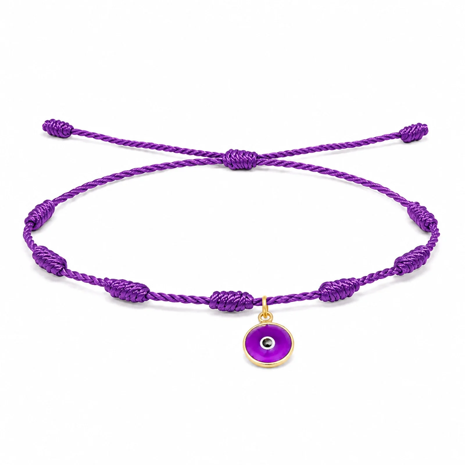 PULSERA 7 NUDOS VIOLETA CON COLGANTE DE OJO TURCO
