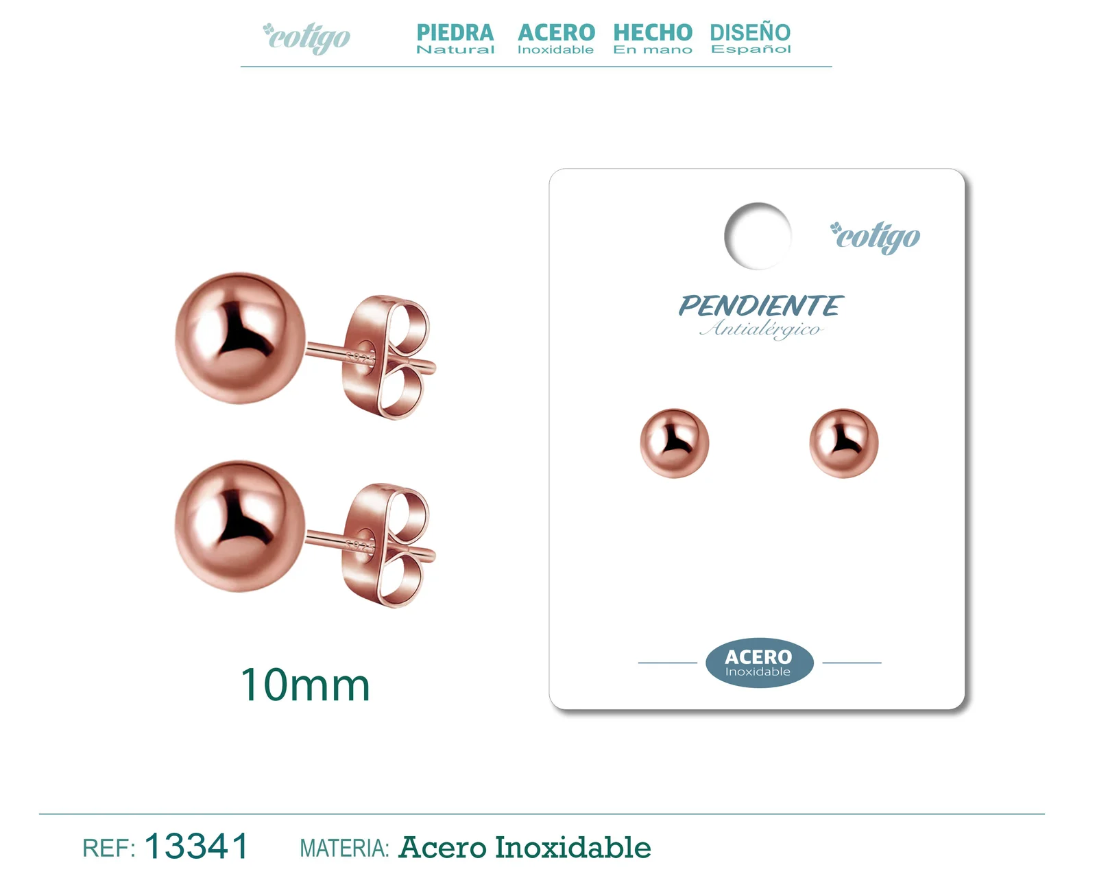 PENDIENTE BOLA 10MM ACERO ROSA