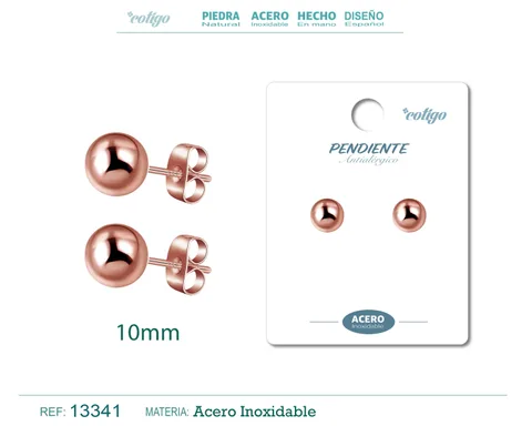 PENDIENTE BOLA 10MM ACERO ROSA