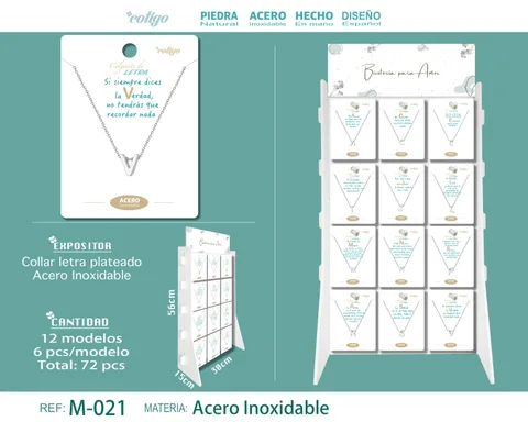 Expositor de Collar Letra Acero inoxidable color Plateado