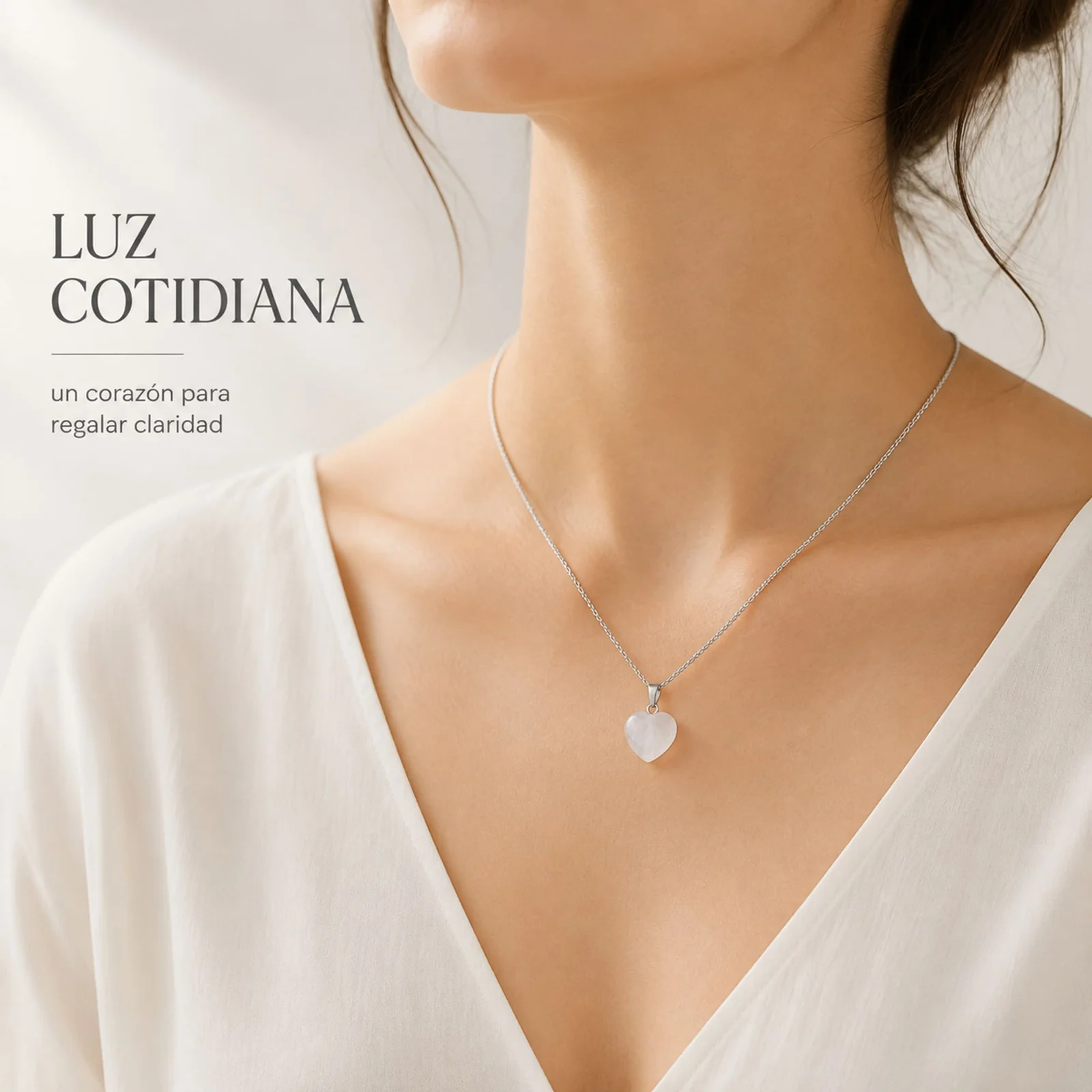 Colgante Piedra Cuarzo Blanco con cadena Acero Inoxidable