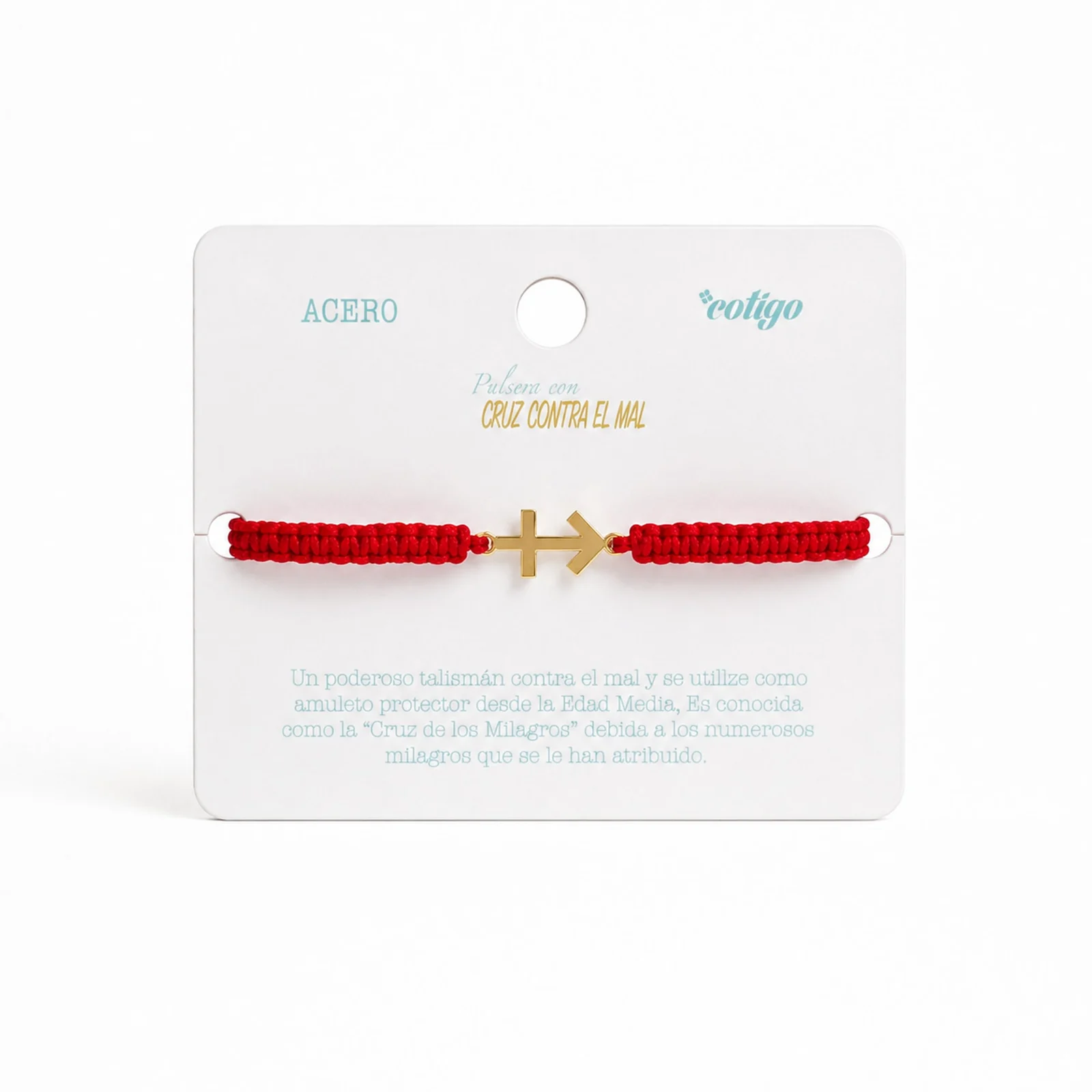 PULSERA HILO DESTINO  CON CRUZ CONTRA EL MAL ACERO DORADO