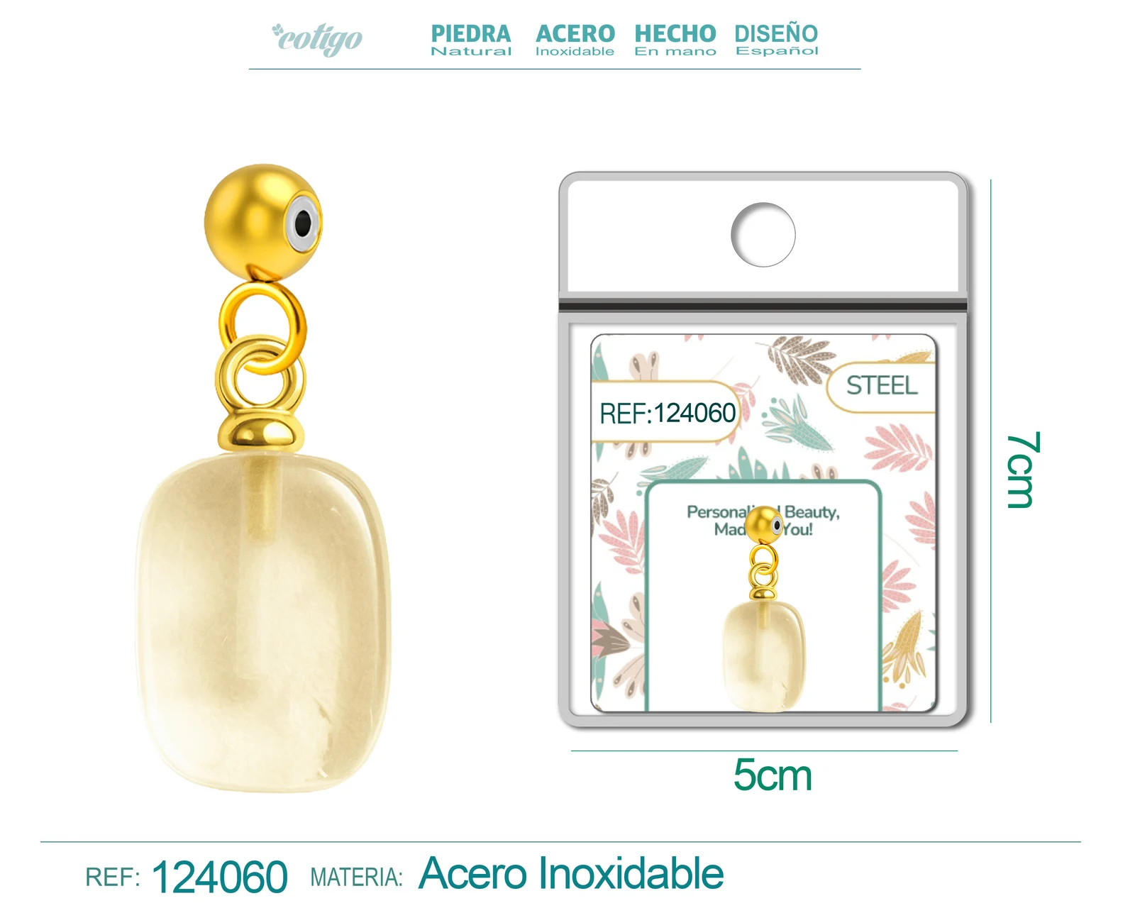 CHARM ACERO DORADO CHAPADO ORO 14 K-CON BOLA DE GOMA