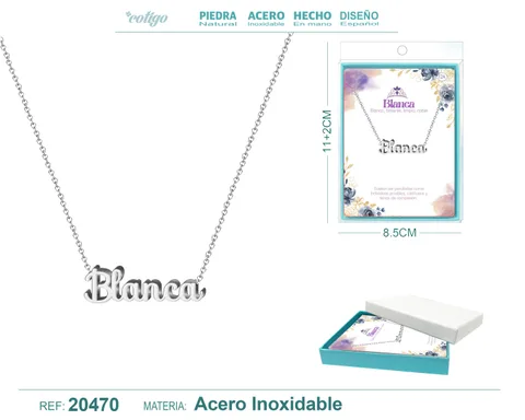 12A COLLAR NOMBRE- BLANCA-ACERO PLATEADO
