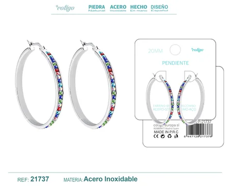 ARO ACERO 20MM PLATEADO CON CIRCONITA COLORES