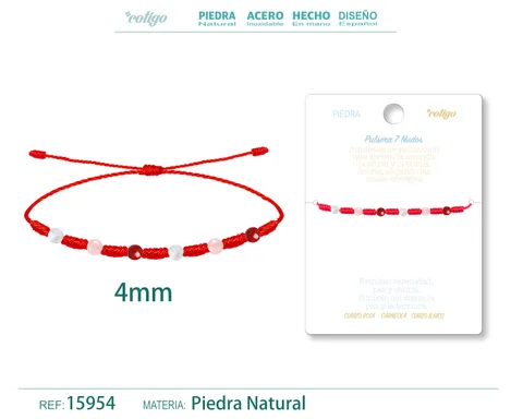 PULSERA 7 NUDOS CON  CARNEOLA+CUARZO BLANCO+CUARZO ROSA 4MM