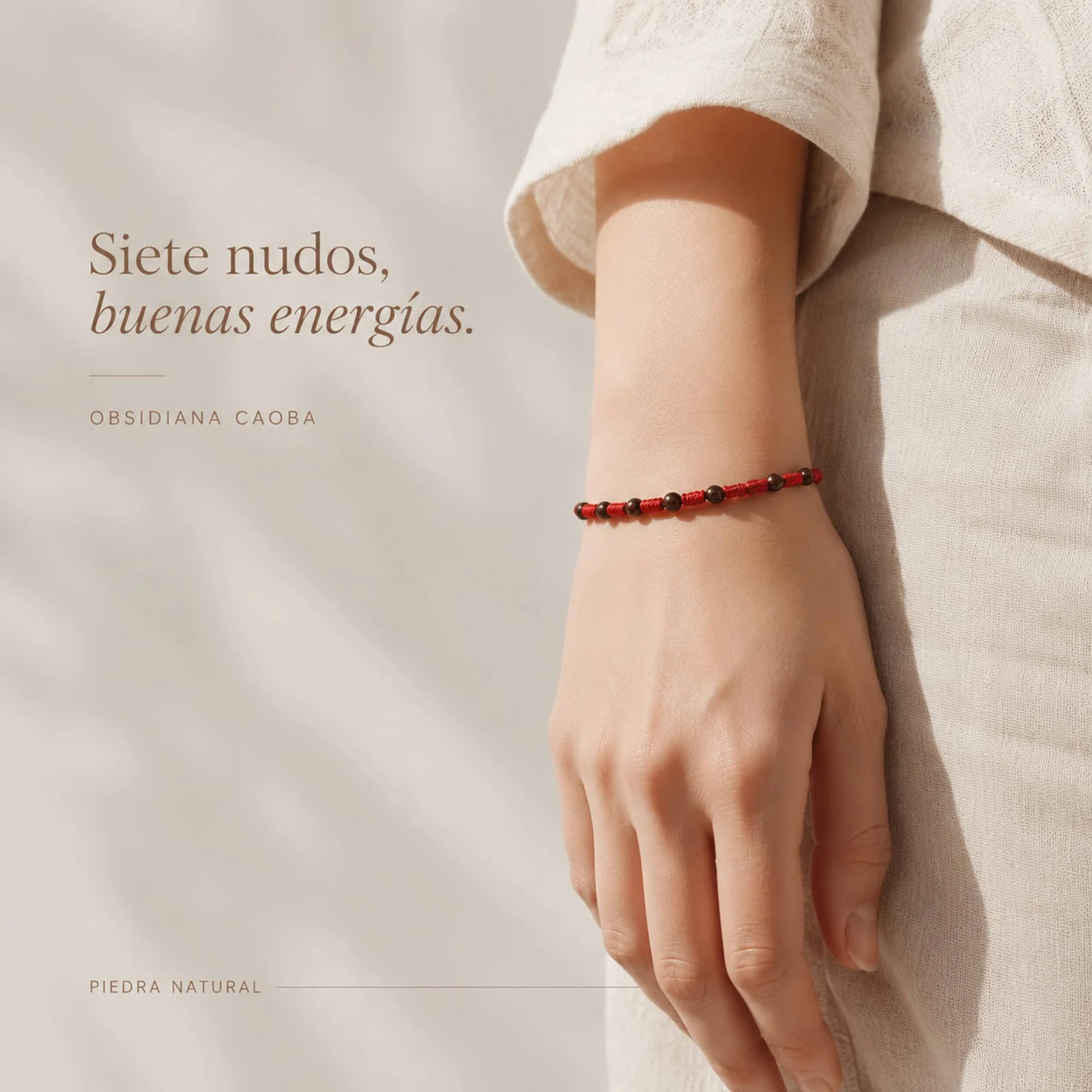 PULSERA 7 NUDOS CON  OBSIDIANA CAOBA 4MM
