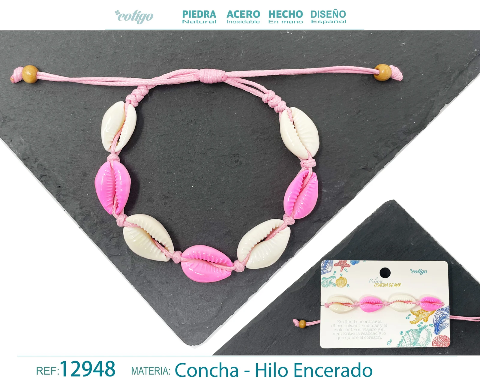 PULSERA HILO ENCERADO DE CONCHA