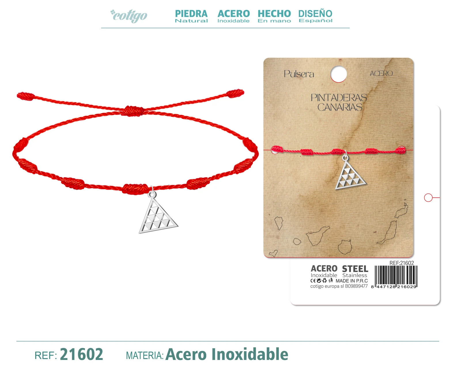 PULSERA 7 NUDOS CON COLGANTE PINTADERA CANARIAS ACERO PLATEDO
