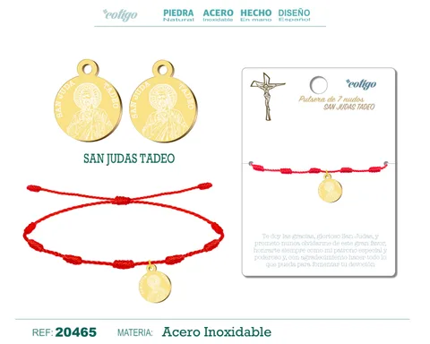 PULSERA 7 NUDOS CON SAN JUDAS TADEO ACERO DORADO