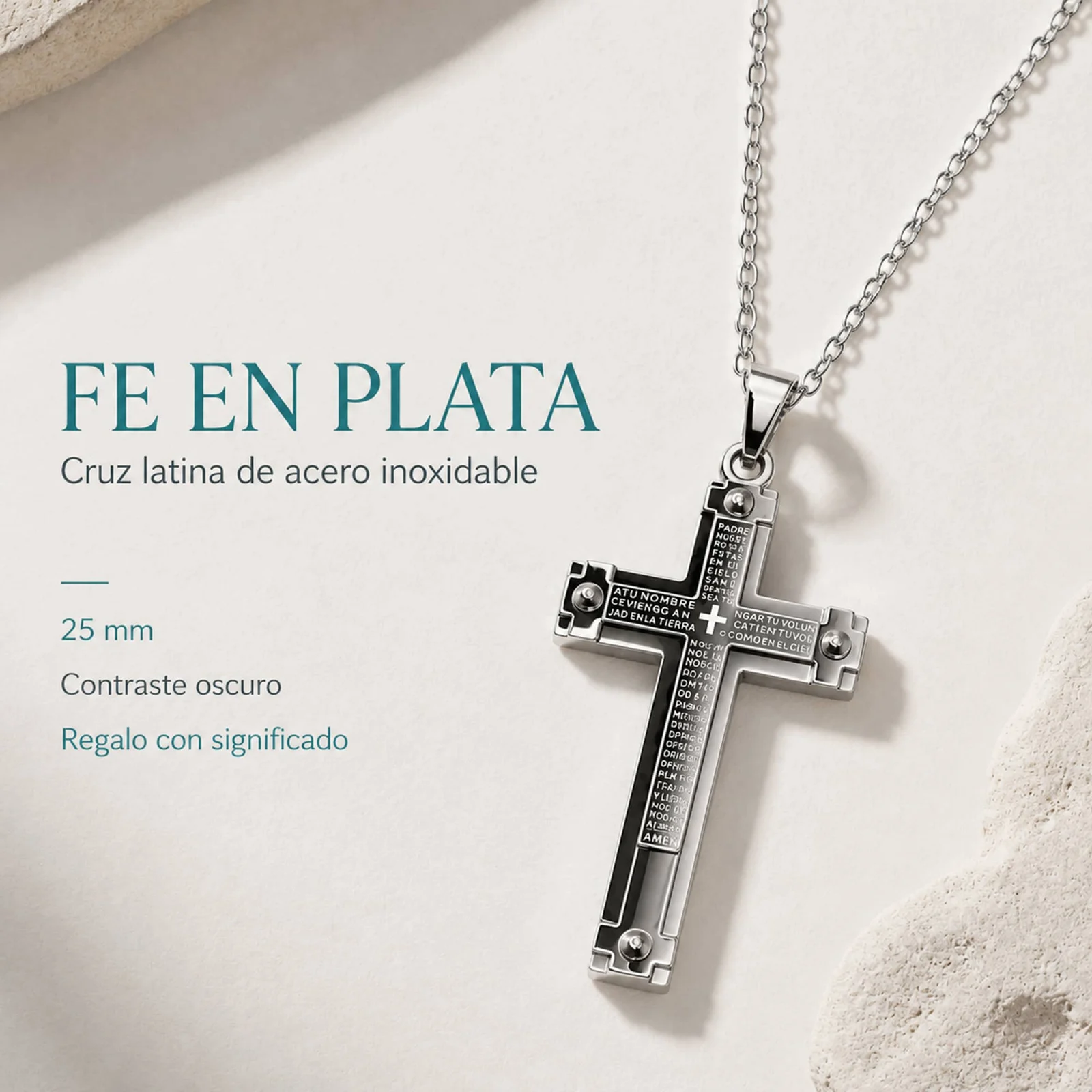 COLGANTE CRUZ LATINA ACERO COLOR PLATEADO