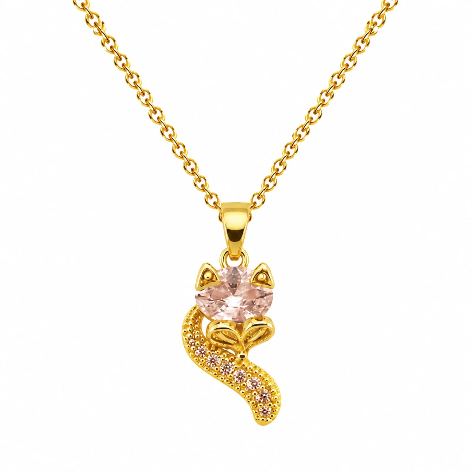 Colgangte Cobre con Circonita Colar Dorado y Cadena Acero