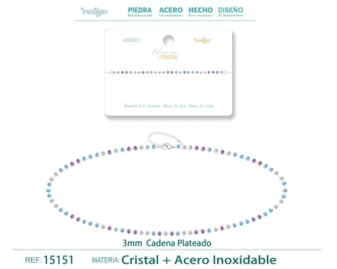 PULSERA ACERO COLOR PLATEADO CON BOLA CRISTA