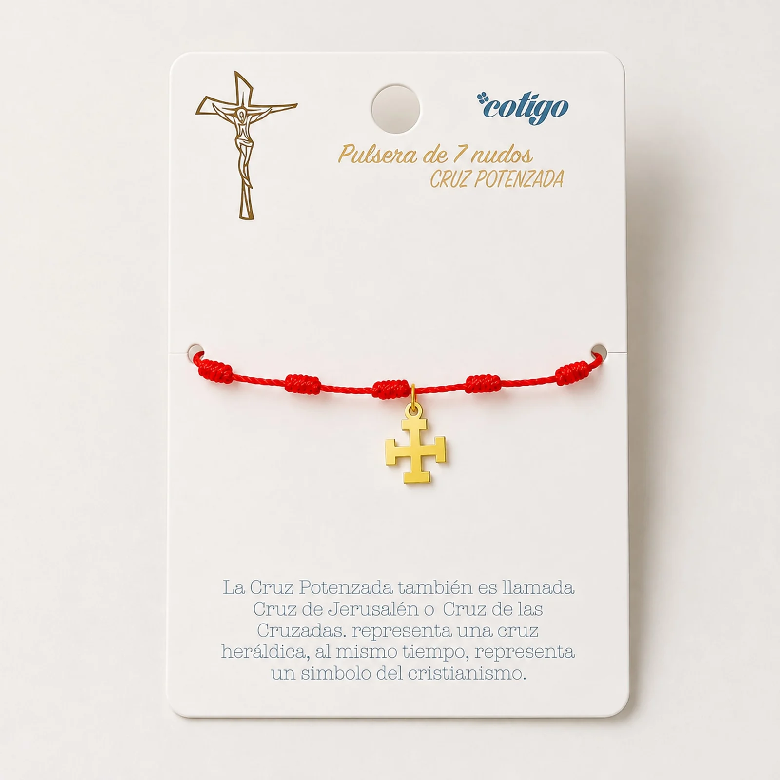 PULSERA 7 NUDOS CON CRUZ POTENZADA COLOR DORADO