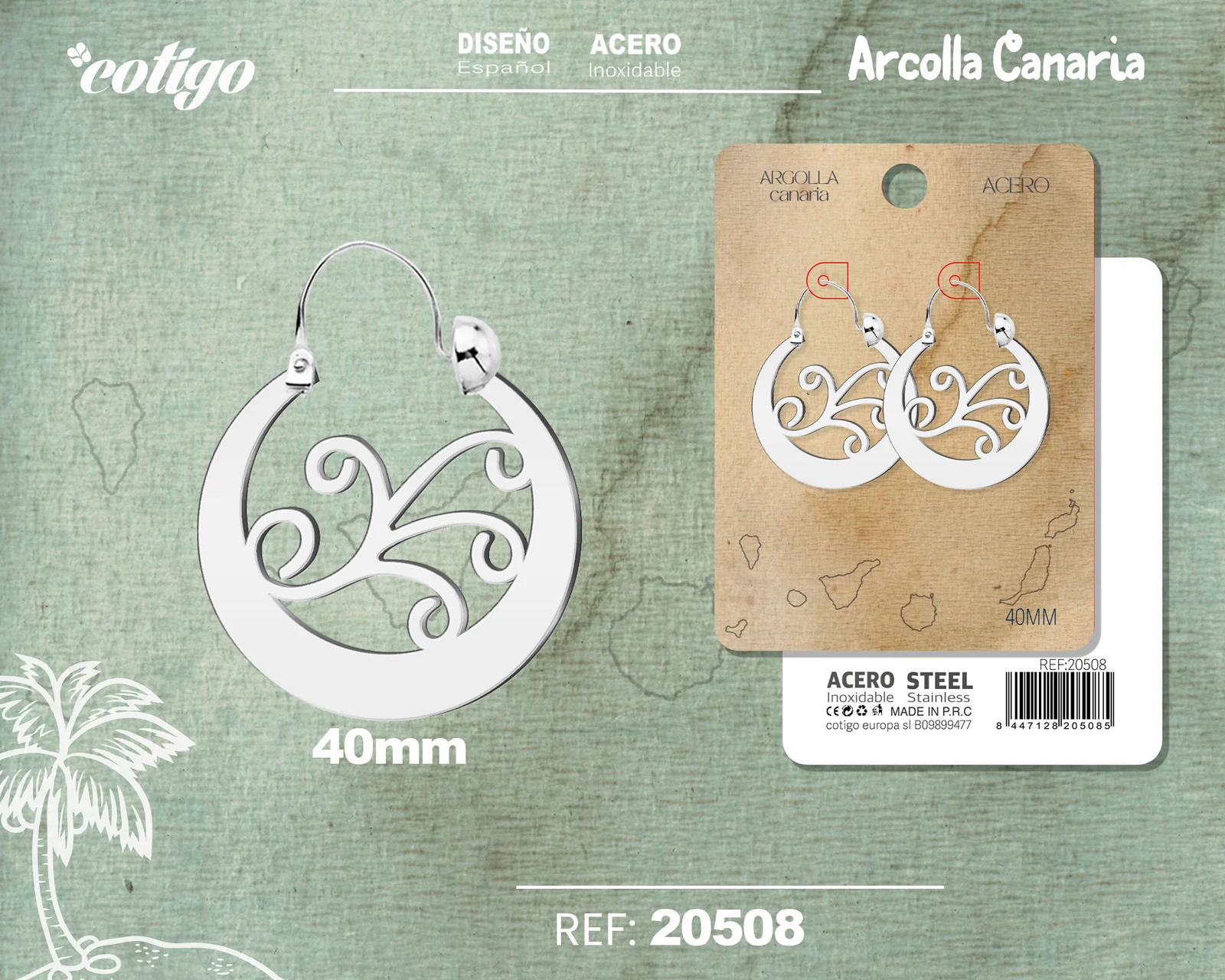 ARGOLLA CANARIA 40MMACERO COLOR PLATEADO
