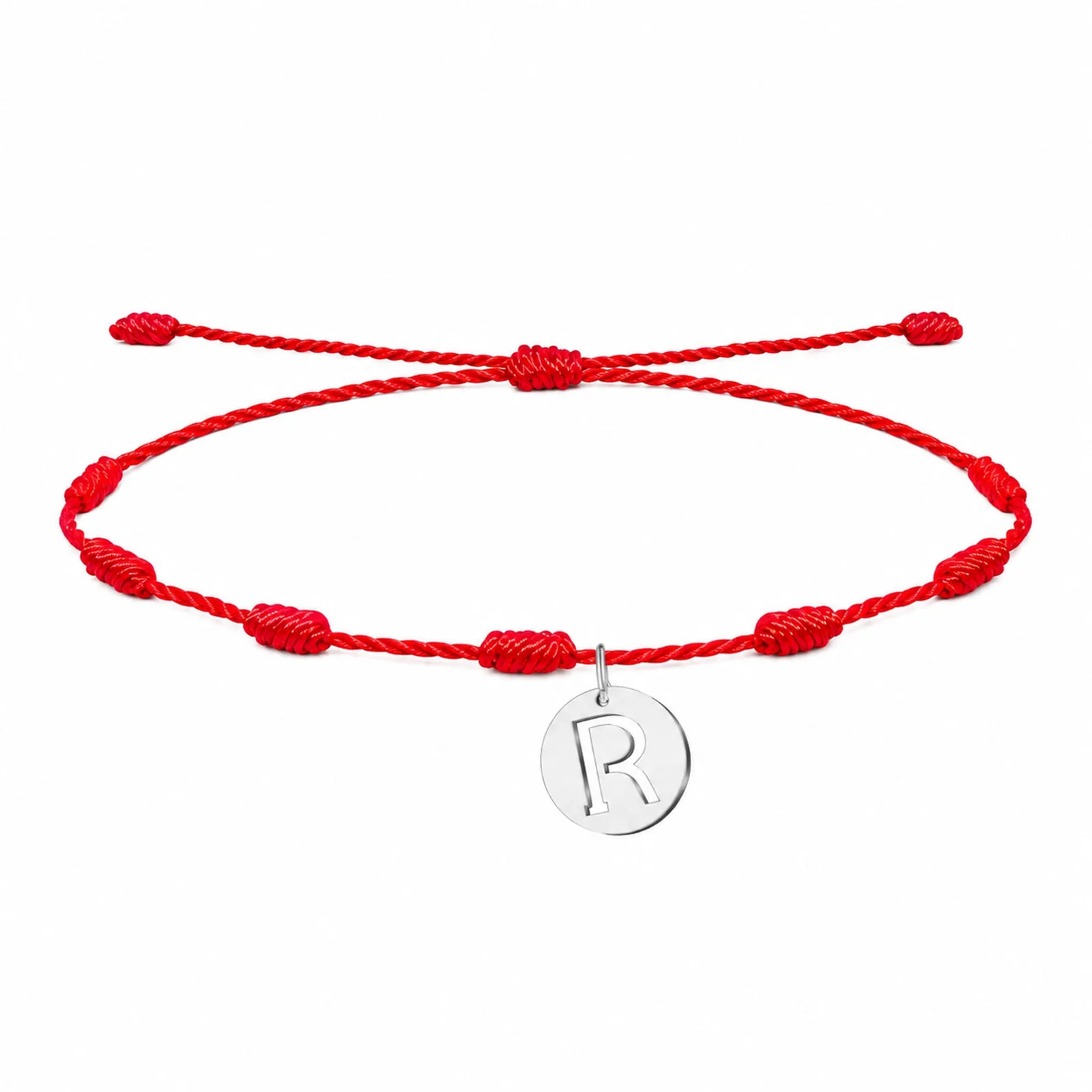 PULSERA 7 NUDOS CON LETRA R COLOR PLATEADO