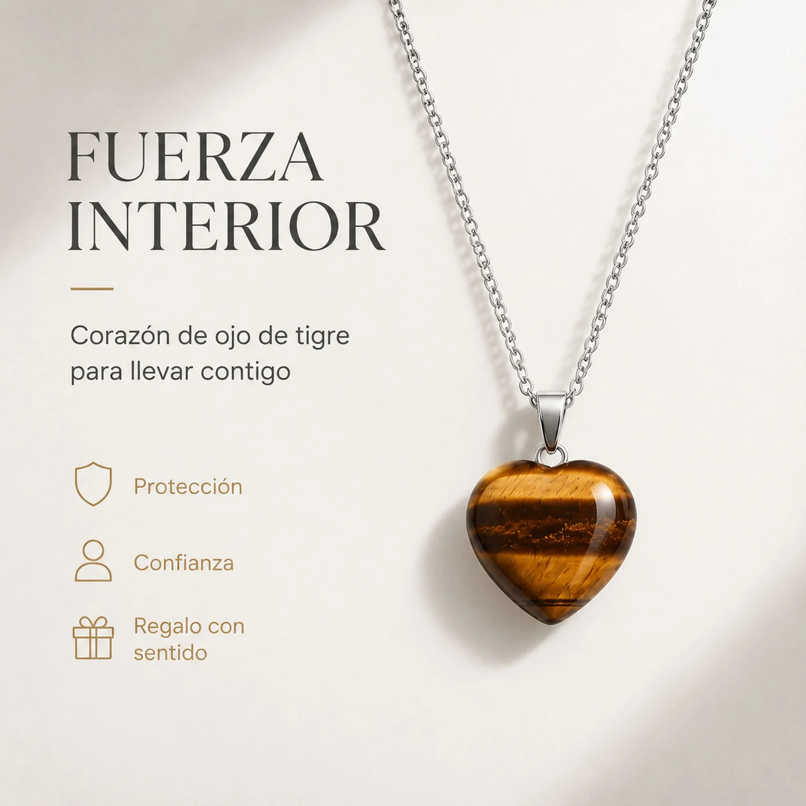 Colgante Piedra Ojo de Tigre con cadena Acero Inoxidable