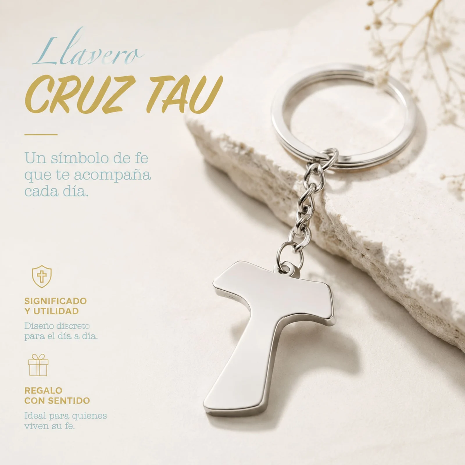LLAVERO DE CRUZ TAU ACERO