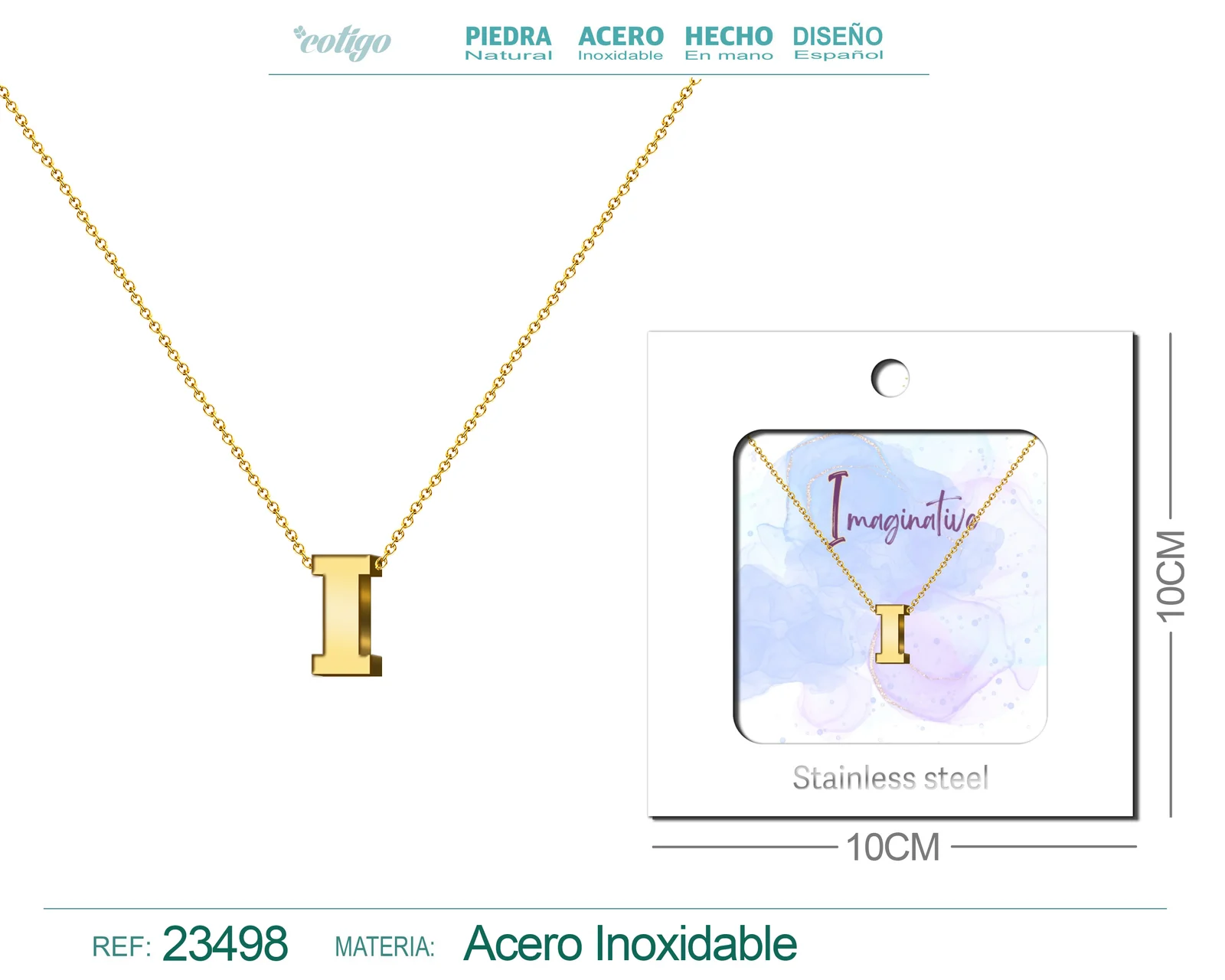 COLLAR LETRA INGLES I ACERO CON SOBRE