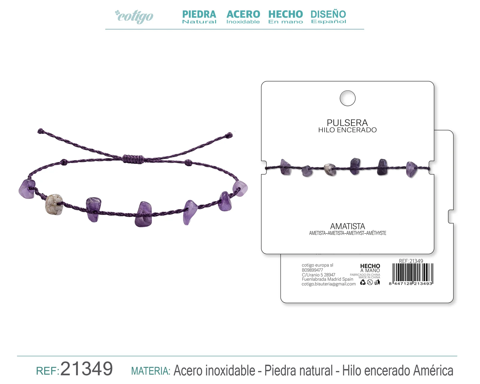 PULSERA HILO ENCERADO CON AMATISTA