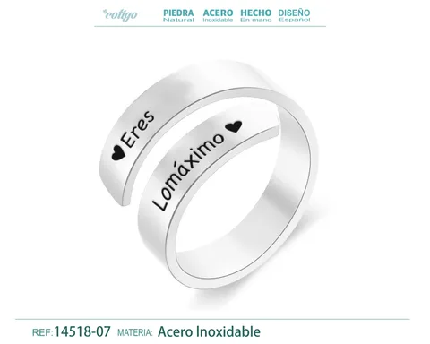 Anillo Acero con Mensaje Espa?ol Plateado