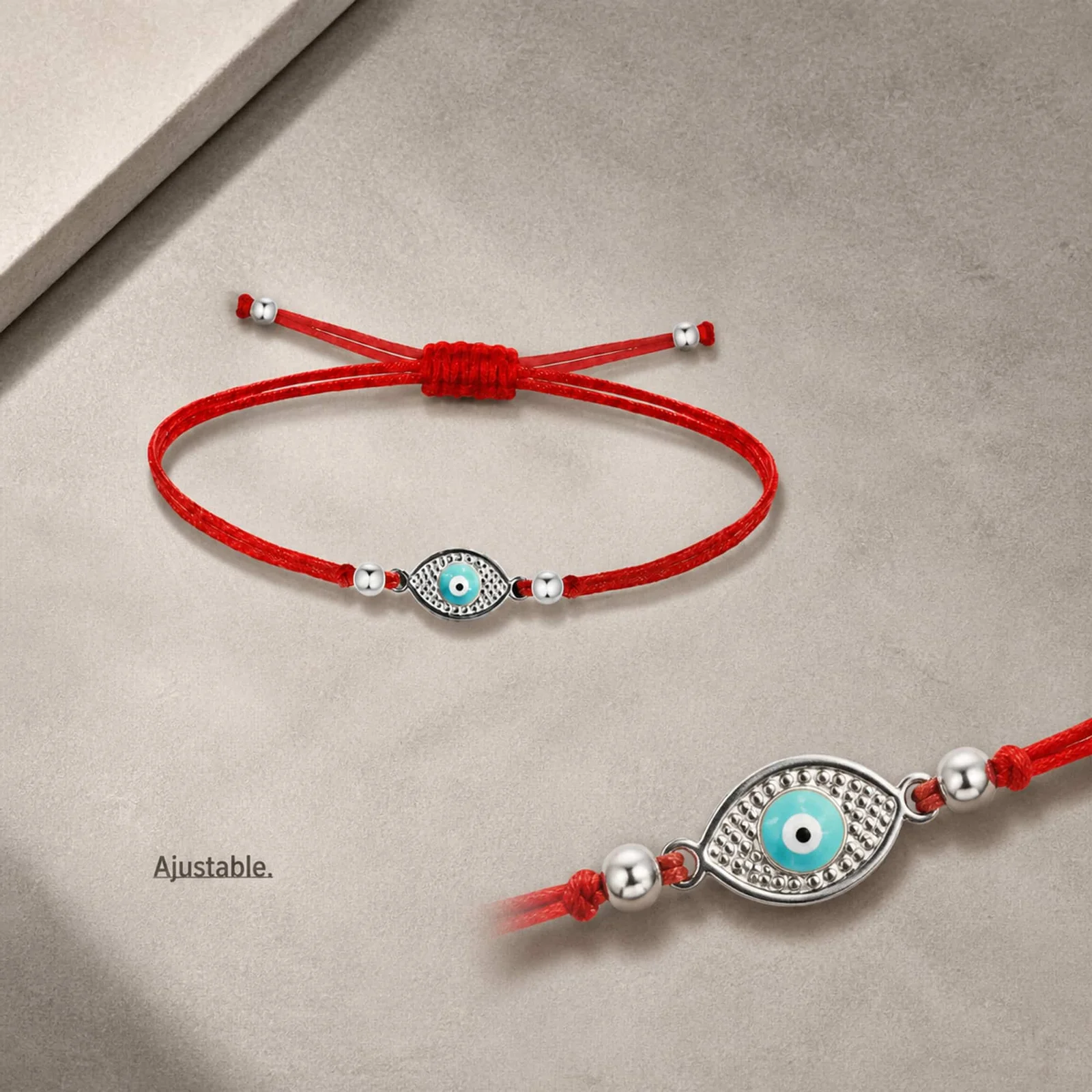 Pulsera Hilo encerado Rojo CON OJO TURCO Plateado