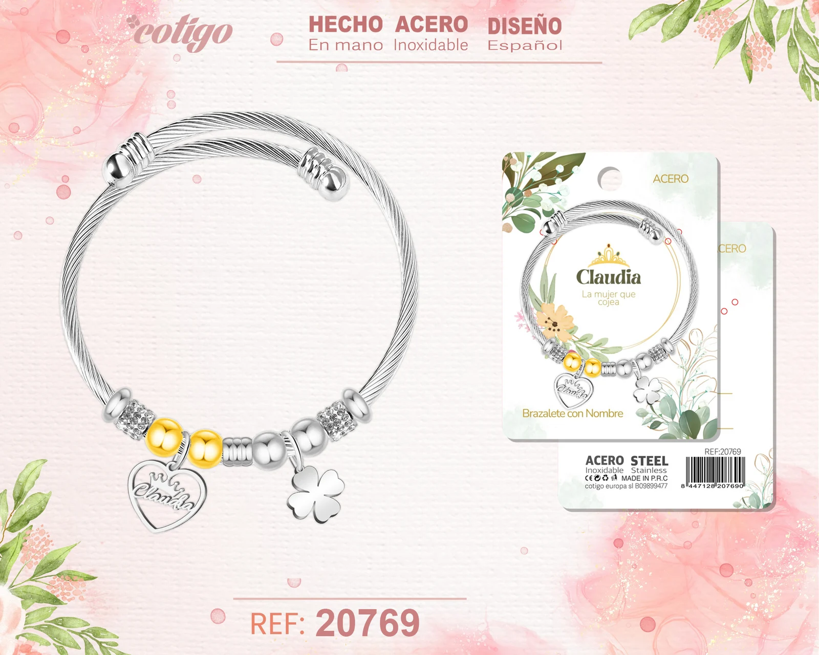 BRAZALERTE ACERO CON NOMBRE:CLAUDIA
