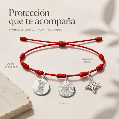 PULSERA 7 NUDOS CON TETRAGRÁMATON  NUDO DE BRUJA Y SAN MIGUEL ARCÁNGEL ACERO PLATEADO