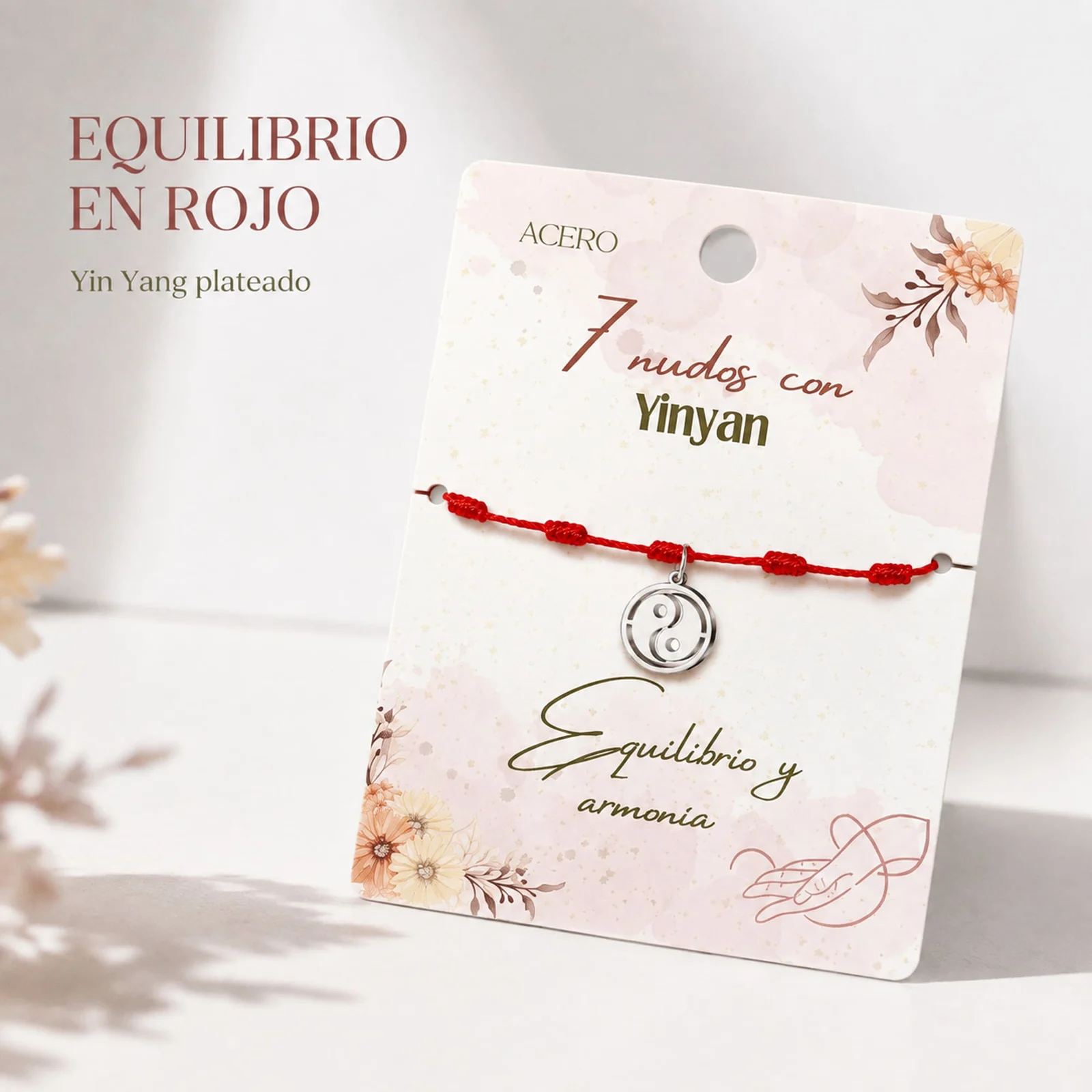 PULSERA 7 NUDOS CON YINYANG COLOR PLATEADO