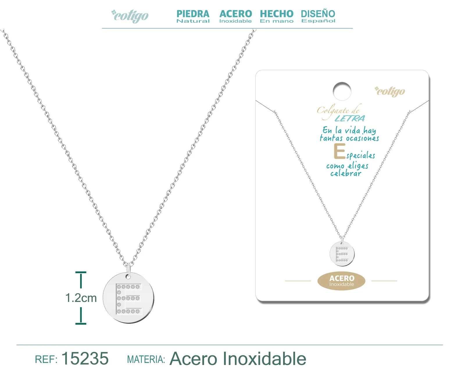 COLLAR LETRA E COLOR PLATEADO