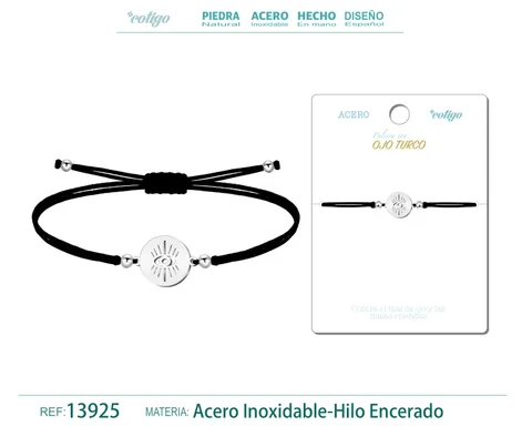 PULSERA OJO TURCO PLATEADO DE HILO EN.NEGRO