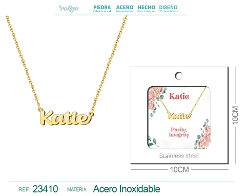 COLLAR NOMBRE INGLES KATIE ACERO CON SOBRE