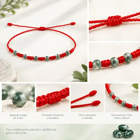 PULSERA 7 NUDOS CON  ÁGATA DE MUSGO 4MM