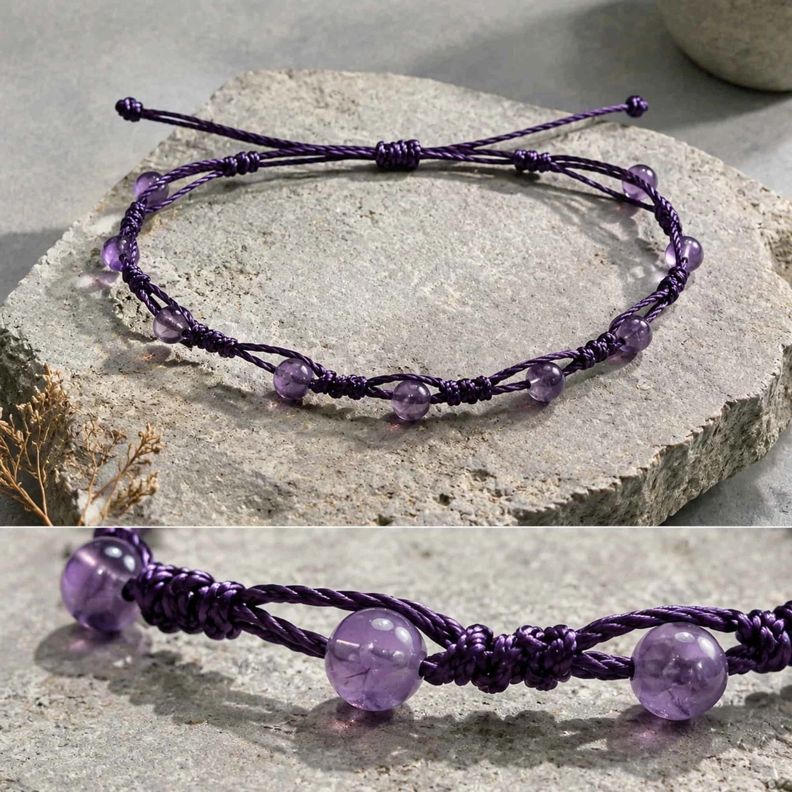 PULSERA HILO ENCERADO CON AMATISTA